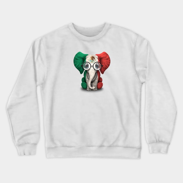 Baby Elephant with Glasses and Mexican Flag Crewneck Sweatshirt by jeffbartels